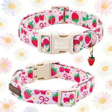 Spring Strawberry Print Pet Dog Collar, Cute Holiday Gift, Adjustable Quick Release Plastic Buckle Dog Collar - Red - View 5