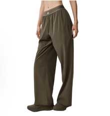 Alo Yoga Women's Suit Up Trouser | Premium High-Waist Relaxed Straight-Leg Pants | Luxury Soft Stretch Performance Trousers | Wide-Leg Athletic Leisure Slacks | Celebrity Style Urban Workout Apparel | Breathable Lightweight Formal-To-Gym Pants - Army Green - View 1