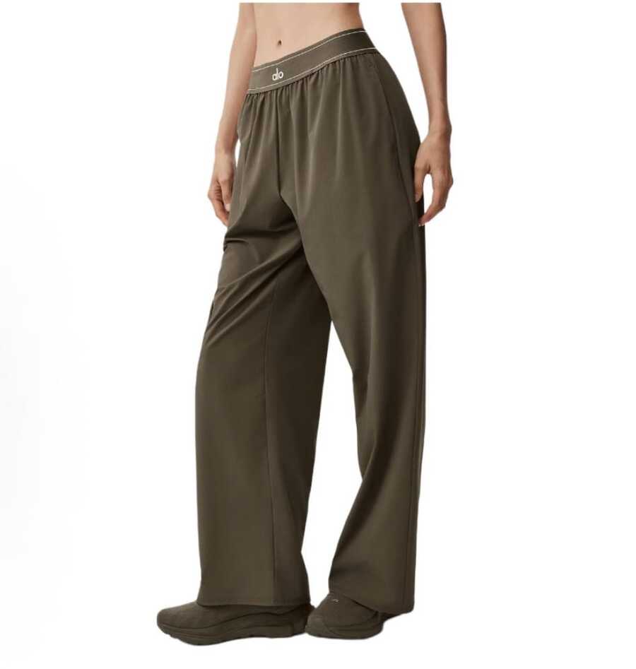 Alo Yoga Women's Suit Up Trouser | Premium High-Waist Relaxed Straight-Leg Pants | Luxury Soft Stretch Performance Trousers | Wide-Leg Athletic Leisure Slacks | Celebrity Style Urban Workout Apparel | Breathable Lightweight Formal-To-Gym Pants - Army Green - View 1