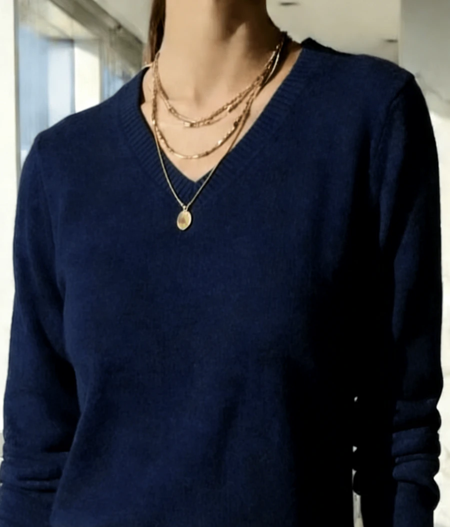 WOMEN'S V-NECK SWEATSHIRT KNITTING LONG SLEEVE WINTER BASIC MODAL - Màu xanh hải quân - Xem 1