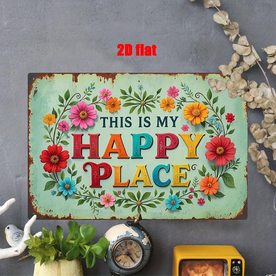 Biển treo tường kim loại 2D, 1 chiếc, poster trang trí tường nhà, tranh sắt treo tường chủ đề My Happy Place, phù hợp cho nhà ở, sân vườn, phòng ngủ, vườn ngoài trời, tiệm hoa, sân sau, phòng khách, quán cà phê, nhà hàng, ban công, quà tặng lý tưởng cho bạn bè, 8x12 inch - Nhiều màu - Xem 1