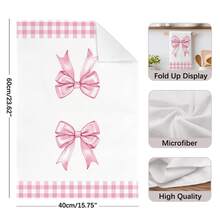 2pcs Minimalist Pink Bow Pattern Kitchen Towels, Soft Polyester Material Dish Cloths, Suitable For Kitchen Decor, Cleaning, Holiday Party Decoration, Kitchen & Bathroom Essentials, Home Decor, Housewarming Gift - Multicolor - View 5