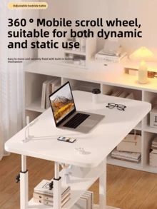 Adjustable Height Standing Desk With Wheels, Mobile Laptop Table, Sturdy Metal Frame, Spacious Home Office Desk, Suitable For Use With Sofa - White Wood Top, Painted Surface - Multicolor - View 7