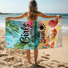 1pc Beach Towel With Girls Just Wanna Have Pattern - Soft, Absorbent & Quick-Drying Swimming, Sunbathing And Casual Parties - 白色 - 查看 2