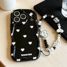 兼容 17、17 Pro、17 Pro Max、17 Air、16、15、14、13、12、11 / S26、S25、24、23、22 Ultra、A52、A53、A54、A55、A56、07、A17 / /，防指纹、防震、防摔手机壳。1 件装时尚可爱 Ins 清新爱心图案 + 爱心手链不对称奶油色手机保护壳。 - 黑色 - 查看 1