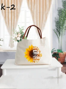 Vibrant Lemon Pattern Printed Tote Bag, Reusable Printed Women's Tote Bag, Double Handle Shopping Book Bag, Large Capacity Shoulder Bag, Casual Commute - Multicolor - View 2