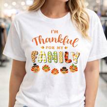 Camiseta de algodón para mujer "Estoy agradecido por mi familia" para el Día de Acción de Gracias, uso diario, regalos de cumpleaños, regalos de Navidad, regalos de Halloween o como camiseta conmemorativa para amigos o seres queridos. También es adecuada como suéter. Entrega rápida. - Blanco - Ver 6