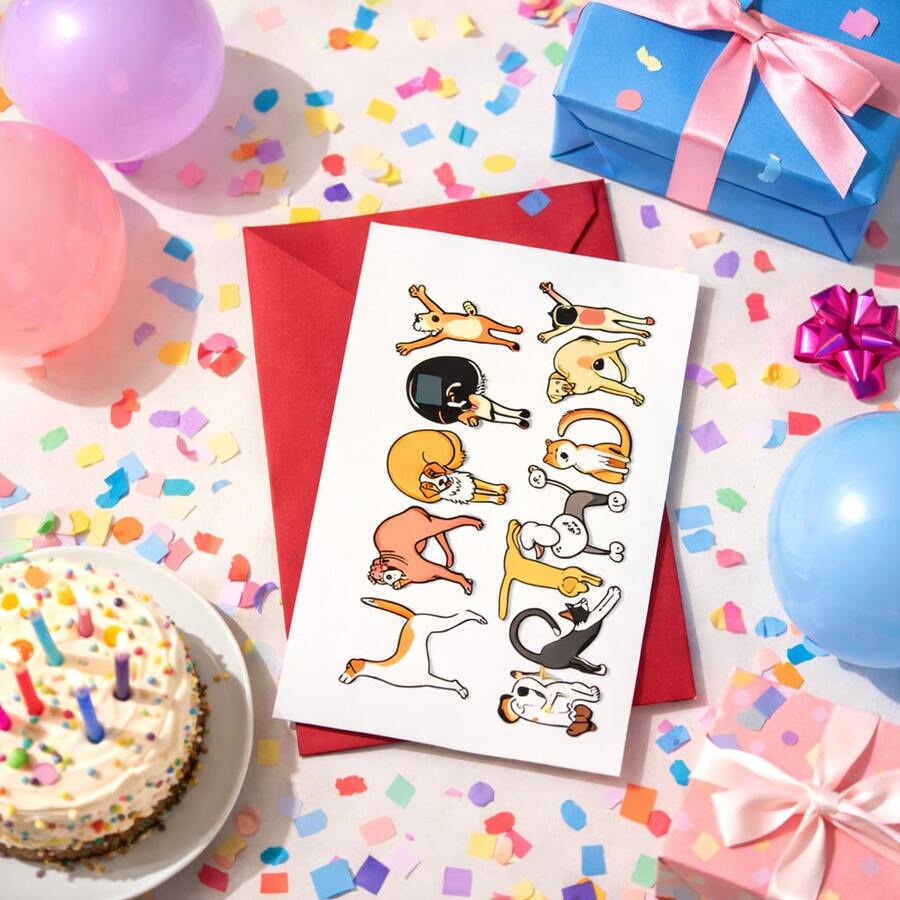 Cute Dog Birthday Greeting Card With Envelope, Funny Cartoon Puppy ...
