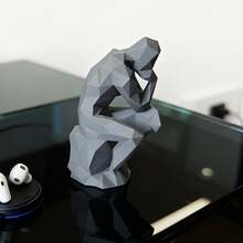 1pc Gray Thinking Man Figurine, Small Statue Decor For Desk, Entryway, Office - Polygonal Thinker Sculpture, Modern Art Home Decor - Multicolor - View 2