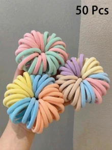 50/100/200 Peças Assortimento de Elásticos de Cabelo Grandes, Elásticos de Cabelo Elásticos Macios para Rabo de Cavalo, Adequado para Cabelos Grossos, Acessórios de Cabelo Elásticos Multicoloridos Neutros, Sem Danos, Verão, Feriado, Viagem - Multicolorido - Visão 6