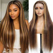Highlight Bone Straight Honey Blonde Ombre 30 36 Inch 250 Density 13x6 Lace Front Brazilian HD 13x4 Pre Plucked Wig 4/27 Colored Glueless Human Hair Lace Frontal Wigs - SP4/27 - 查看 7