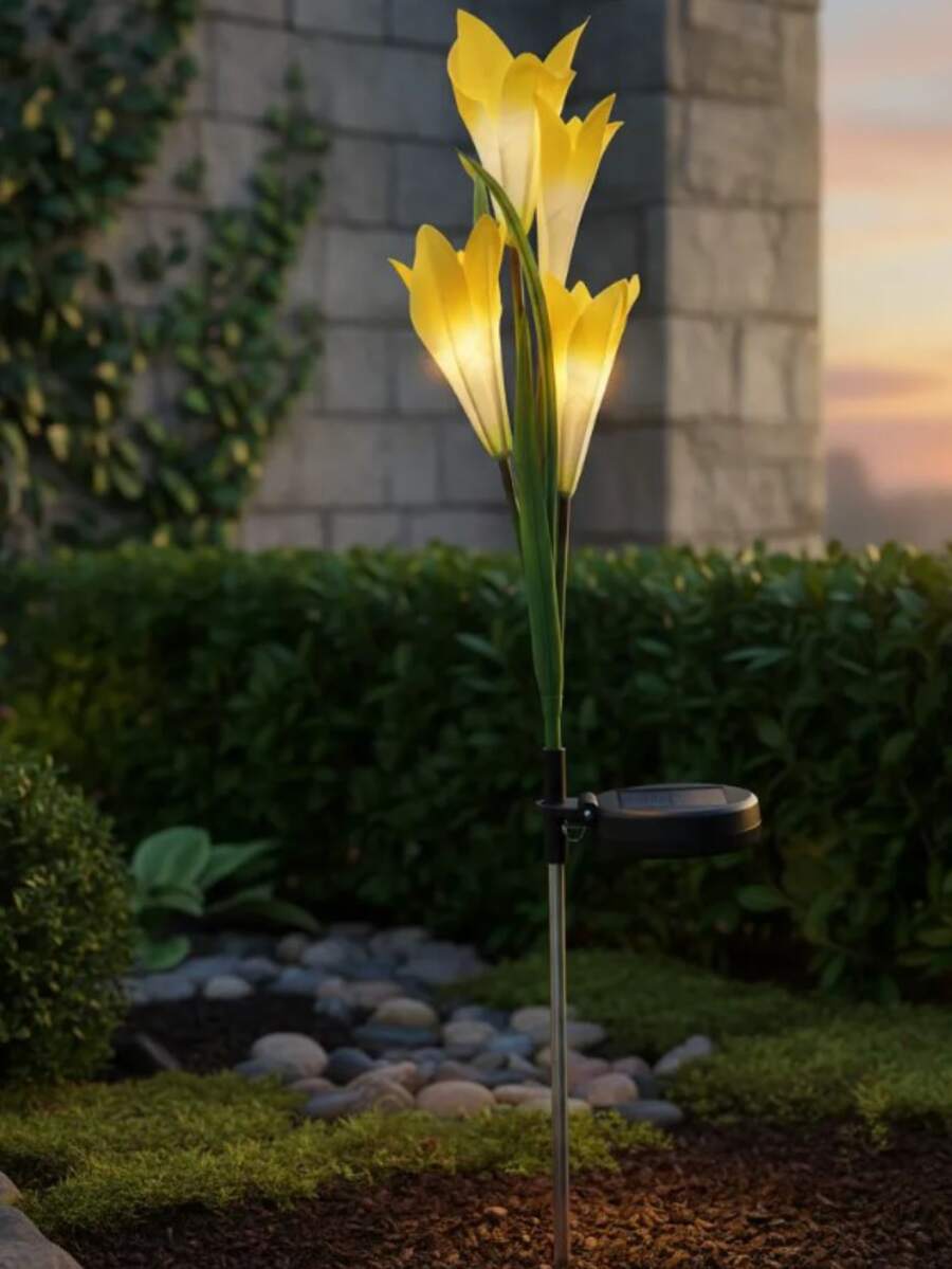 Decorative Solar LED Flower Lamp For Garden Patio Outdoor - Yellow - View 1