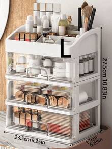 3/2/1 Layers Makeup Storage Box, Multi-Functional Transparent Drawer Type Storage Box, Large Capacity Makeup Display Cabinet, Suitable For Cosmetics, Bathroom Toiletries, Office Supplies Storage, Bathroom Vanity, Holiday Gift, Essential For Autumn & Winter, Suitable For Teachers, Friends, Classmates - Transparent - View 13