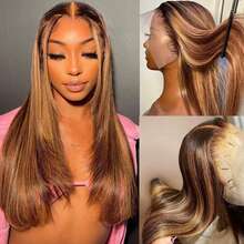 Highlight Bone Straight Honey Blonde Ombre 30 36 Inch 250 Density 13x6 Lace Front Brazilian HD 13x4 Pre Plucked Wig 4/27 Colored Glueless Human Hair Lace Frontal Wigs - SP4/27 - 查看 9
