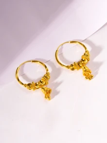 1 Pair Fashionable Luxury Delicate Floral Beaded Tassel Dangle Earrings, Elegant Elegant Hoop Earrings For Daily, Vacation, Party, Gift For Girlfriend, Wife, Mom, Grandma - Yellow Gold - View 3