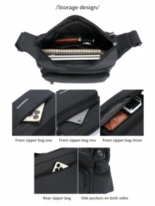 Men's Casual Utility Crossbody Bag, Large Capacity Shoulder Bag - Front Pocket - View 12