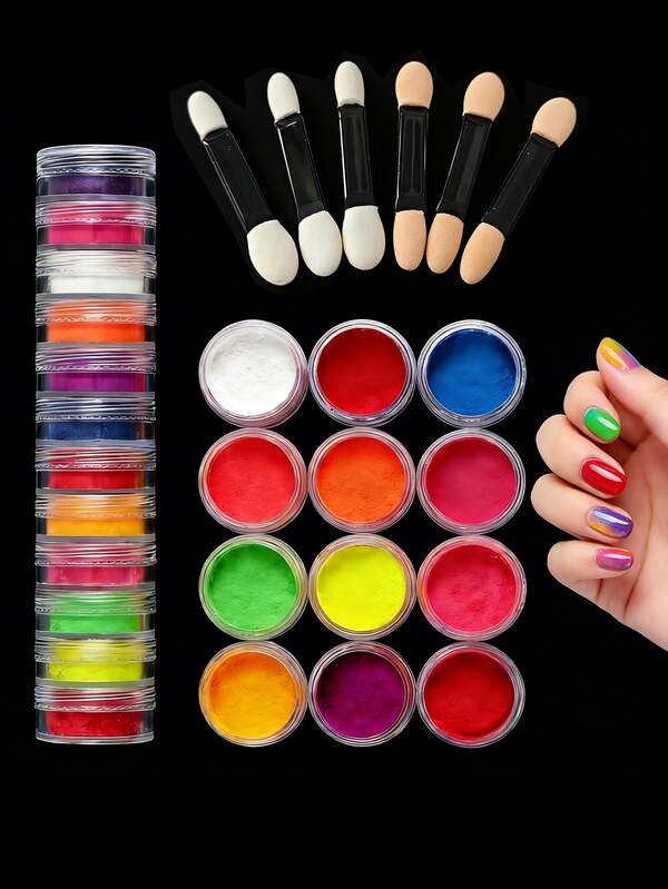 Dofuny 12Colors INS Viral Neon Rainbow Powder Aurora Nail Pigment Matte Neon Powder Mirror Effect Iridescent Mermaid Nail Art Glitter Dust