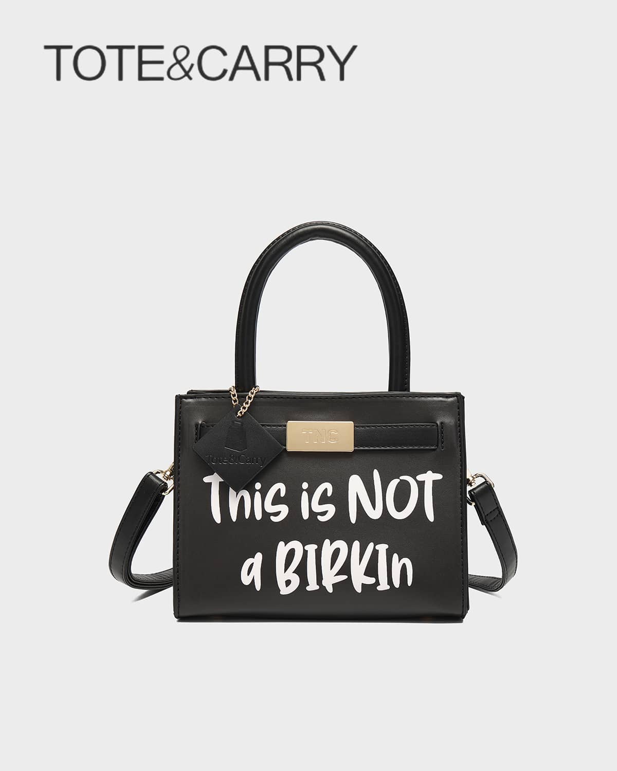 Tote&Carry Women's Y2K Baddie Sassy Letter Print Mini Tote Bag, Vibrant Black PU Leather Crossbody Top Handle Purse, This Is Not A Birkin Ironic Luxury Parody Statement Handbag For Spring Festival Concert Party - màu đen - Xem 1