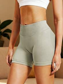 Pantalones cortos deportivos para mujer de alta elasticidad y sin costuras, adecuados para deportes al aire libre, entrenamientos de yoga en el gimnasio, pantalones cortos de ciclismo al aire libre, pantalones cortos ajustados que levantan los glúteos y se ajustan al cuerpo. - Gris Claro - Ver 2
