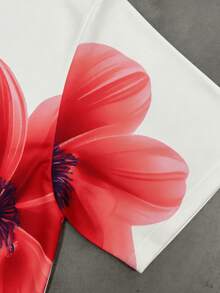 男士百合花印花短袖T恤，宽松透气休闲上衣，适合夏季度假 - 紅白色 - 查看 6