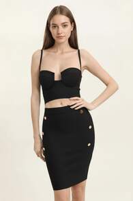 Women's Royal Blue Short Bandage Set With Thin Straps, Cut-Out Waist And Fitted Skirt – Sexy Clubwear Look For Parties, Outings And Holiday Photos - 黑色 - 查看 1