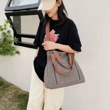 Bolso tote multifuncional de lona de gran capacidad para mujer - Gris - Ver 2