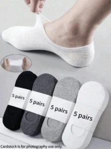 5 Pairs Black Low-Cut Summer Men's Breathable Boat Socks Travel Vacation Essential Thin Cotton Socks No-Show Socks - Multicolor - View 1