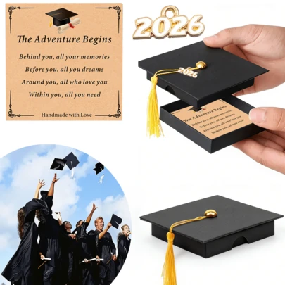 3/6pcs Graduation Gift Box Blessing Cards Set With Tassel Mini Graduation Cap Gift Packaging Box With Blessing Card Graduation Party Favor For Graduation Gift Graduation Decoration