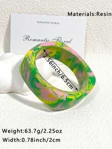 1件小众涂鸦风格树脂材质黄绿粉扎染纹理宽手镯，适合夏季度假和日常通勤 - 彩色 - 查看 6