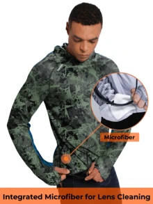 RODEEL Men's Outdoor Hooded Sweatshirt With Face Mask And Neck Protection, Thumb Holes, Soft & Lightweight, 4-Way Stretch Sports - Army Green - View 6