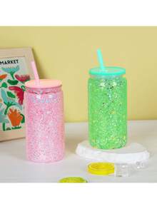 1PC 16oz Double Layer Clear Plastic Snow Globe Cup With Pre-Drilled Holes, Includes Colourful Lid And Straw, DIY Crafts For Office, Reading, Outdoor Camping Picnic - Multicolor - View 12
