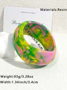 1件小众涂鸦风格树脂材质黄绿粉扎染纹理宽手镯，适合夏季度假和日常通勤 - 彩色 - 查看 7