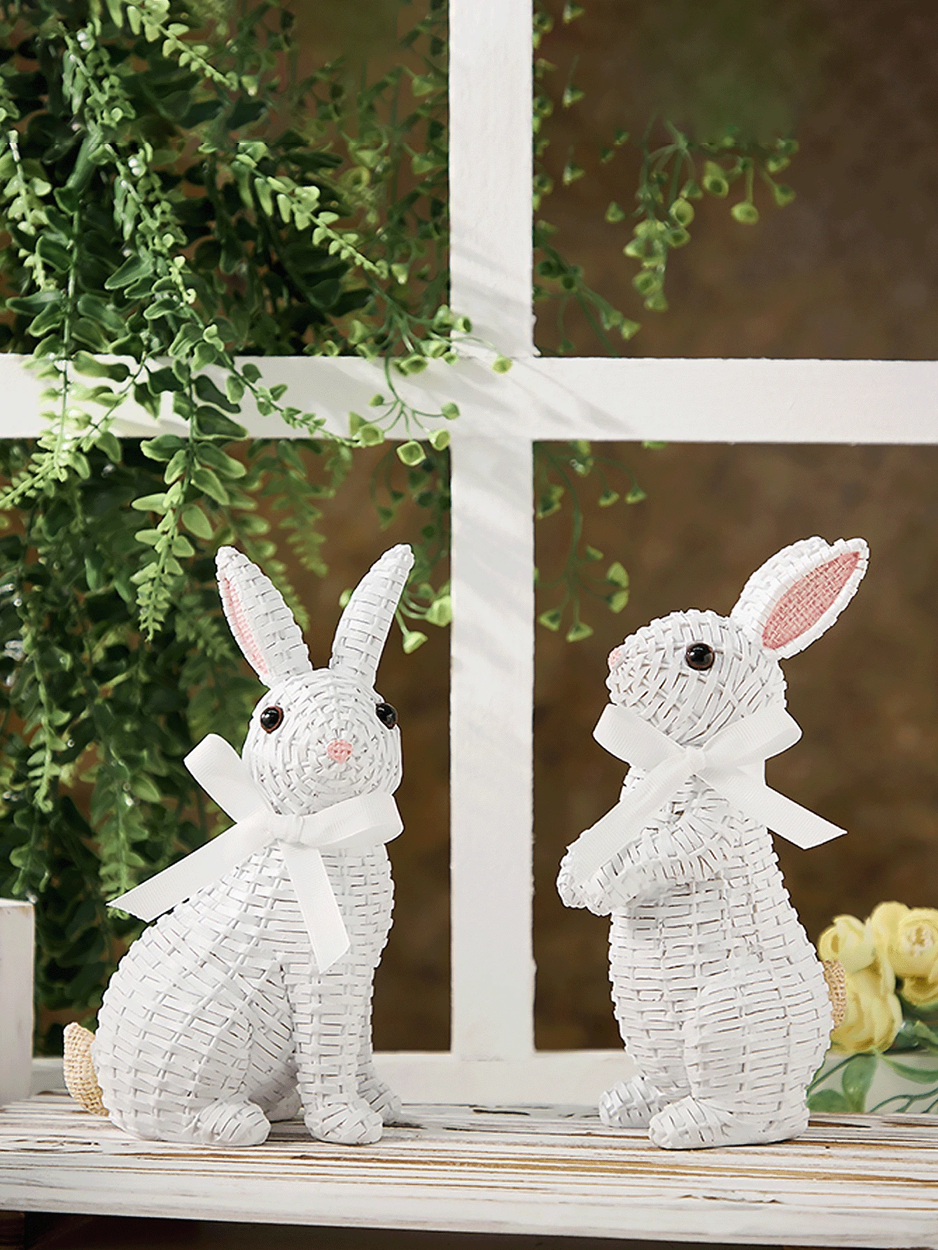 Escultura decorativa de escritorio con conejo adorable, material de vid, decoración de Pascua para el hogar, jardín y habitación de niños