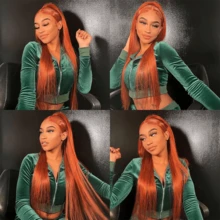 Bone Straight Ginger Orange 30 36 Inch 250 Density 13x6 Lace Front Brazilian HD 13x4 Pre Plucked Wig 350 Colored Glueless Human Hair Lace Frontal Wigs - S350 - Xem 7