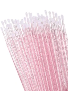 500/200/100支装一次性微型刷，适用于睫毛嫁接、睫毛胶清洁、睫毛刷、眉刷、眼影刷、唇彩和迷你棉签（水晶粉） - 粉色 - 查看 3