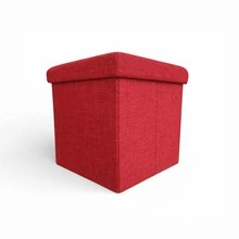 Cubo Puf Organizador De Lino Plegable Multiusos Con Tapa Acolchada Y Gran Capacidad De Almacenamiento 38x38x38cm - Rojo - Ver 3