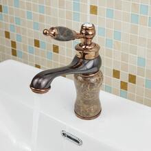 奢华红铜色仿大理石浴室水龙头，单孔冷热水面盆水龙头，欧式石纹手柄混水阀，G1/2通用螺纹，含2根50厘米进水软管和G3/8转接头 - ORB黑玉二個玉 - 查看 10