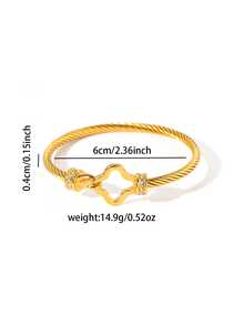 1pc Stainless Steel Bracelet, Rhinestone Decor Minimalist Floral & Star Pattern, 18K Gold Plated Bracelet For Women, Suitable For Daily Wear And Parties - Gold - View 2