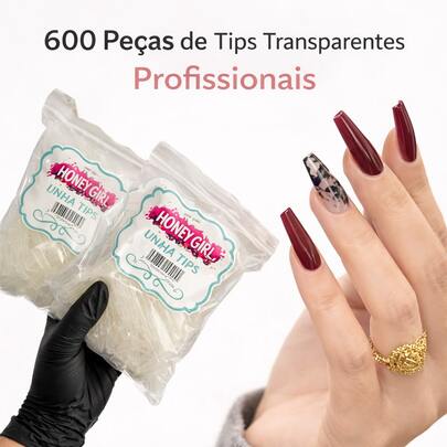 600 Peças de Tips Transparentes Profissionais para Alongamento de Unhas