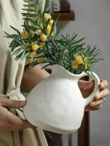 1 buah Vas Keramik Putih Bergaya Pedesaan, Pelengkap Sempurna untuk Dekorasi Rumah Apa Pun; 1 buah Pot Tanaman Terakota Gaya Rumah Pertanian Vintage, Tekstur yang Indah; 1 buah Vas Keramik Vintage Besar dengan Pegangan, Cocok untuk Dekorasi Meja Makan atau Berkebun - B - View 3