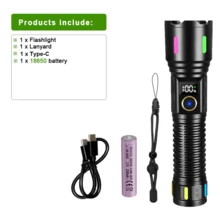 Super Bright Outdoor Zoomable Strong Light LED Flashlight 18650 USB Rechargeable Waterproof Camping Hunting Light - Black Flashlight - View 13