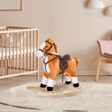Children's Plush Rocking Horse, Wagging Tail, Brown, Interactive Fun For Young Children - Brown - View 2