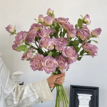 1/2/3支仿真玫瑰花，52厘米假花，适用于墙面、客厅、卧室、婚礼、派对装饰、桌面摆件、家居、书桌装饰、厨房、婚礼、餐桌摆件、中心装饰品、办公室、花园、户外、房屋、庭院装饰，适合春、夏、秋、冬四季。 - 紫色 - 查看 3