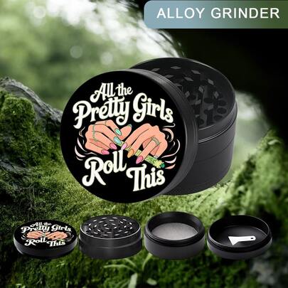 1个印有“所有漂亮女孩都爱用它”图案的手动研磨器 - 重型锌合金研磨器，带手柄盖的便携式研磨机 - 便于携带的紧凑型研磨器，是送给男女的理想生日/情人节礼物，旅行必备配件，时尚美观，结构坚固耐用，是馈赠佳品。