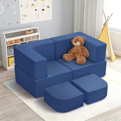 4 Pcs Modular Couch, Sectional Couch Sofa, Freely Removable Chair Sofa For Playing, Creativity, Sleeping For Playroom, Bedroom Furniture(Navy Blue&Pink&Grey&Blue)