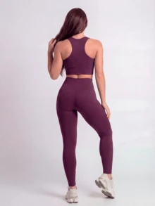 Women's Set: Top And Leggings In Non-See-Through Spandex - Burdeos - Ver 4