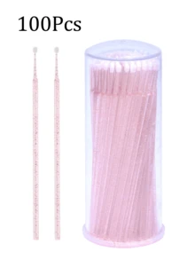 500/200/100支装一次性微型刷，适用于睫毛嫁接、睫毛胶清洁、睫毛刷、眉刷、眼影刷、唇彩和迷你棉签（水晶粉） - 粉色 - 查看 11
