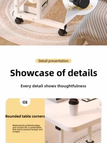 Adjustable Height Standing Desk With Wheels, Mobile Laptop Table, Sturdy Metal Frame, Spacious Home Office Desk, Suitable For Use With Sofa - White Wood Top, Painted Surface - Multicolor - View 7