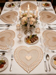 1-200pcs Gold Heart-Shaped PVC Placemats, Washable, Easy To Clean, Wipe-Clean, Non-Slip, Holiday Wedding Party Dining Table Decor - Multicolor - View 28