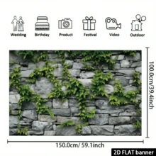 1pc Garage Banner - Vibrant Green Ivy Climbing Stone Wall Design, Polyester Backdrop, 157 X 71 Inches, Ideal For Holiday Party Decor, Photo Shoot And Garden Themed Events - View 5